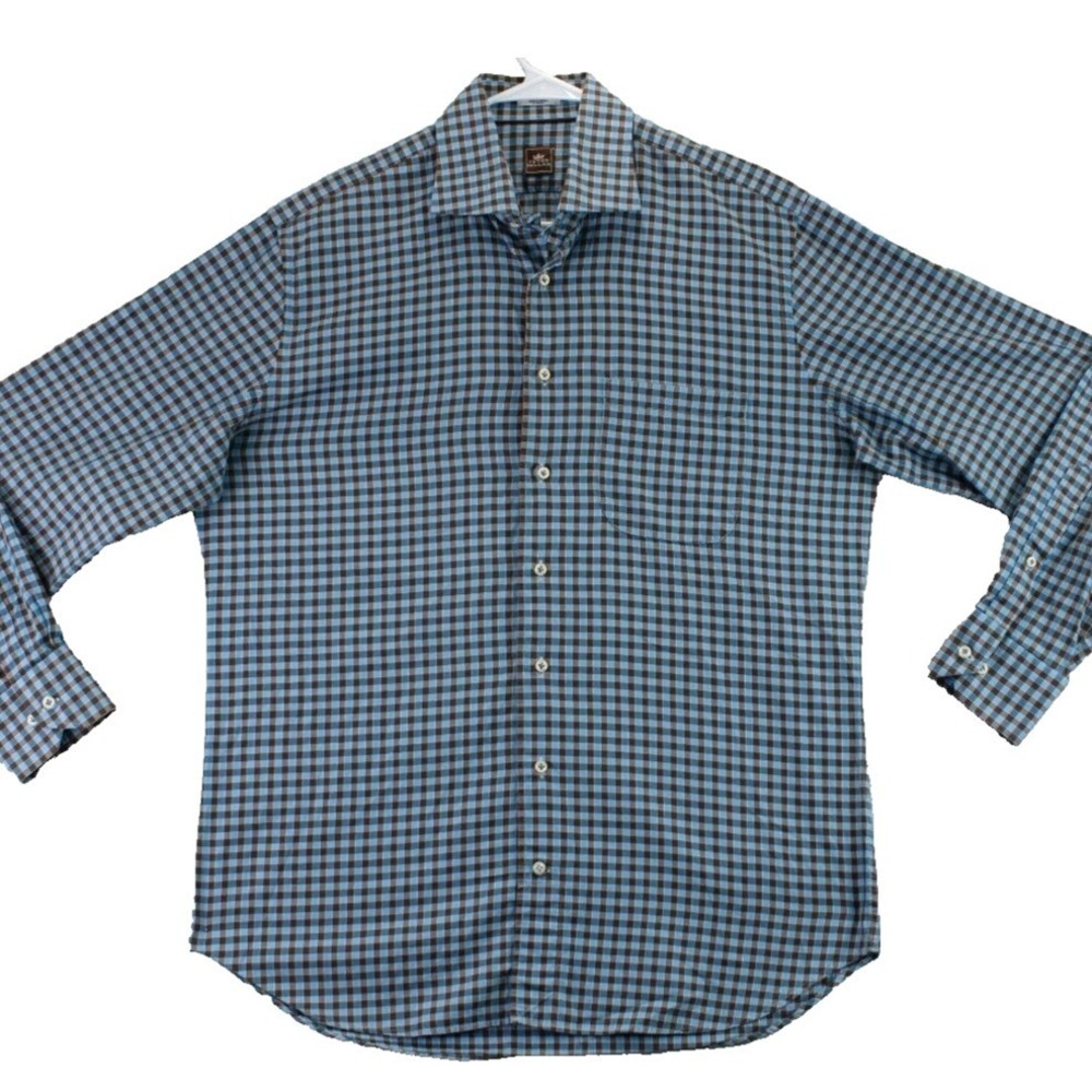 Peter‎ Millar Mens Large Checkered Button Down Shirt Long Sleeve